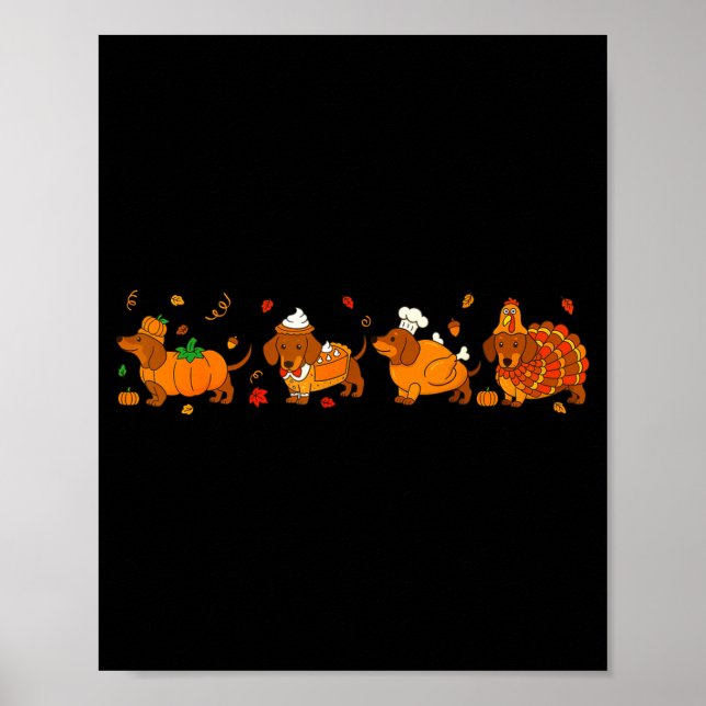 Poster Cute Thanksgiving Dachshund Dogs Fall Gobble Prepp (Devant)