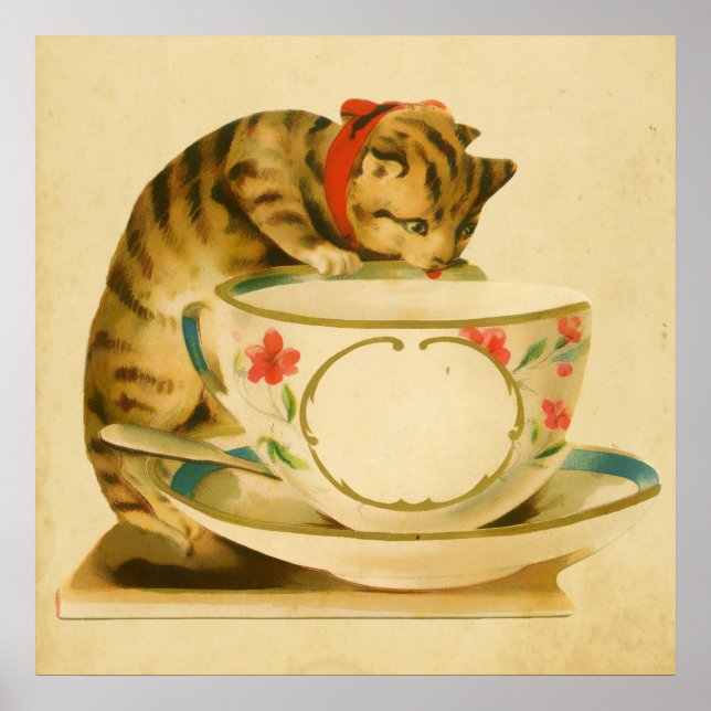 Poster Cute Thé de chat Vintage (Devant)