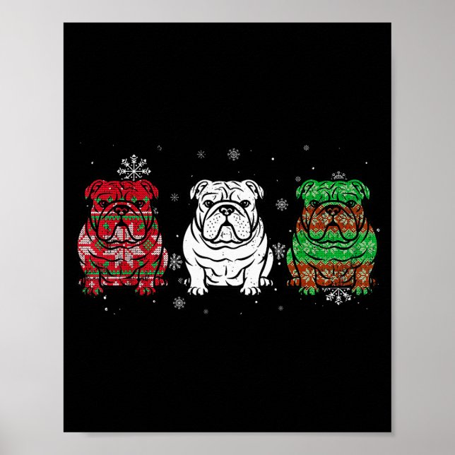 Poster Cute Three English Bulldog Christmas For Women Men (Devant)