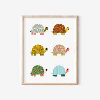 Poster Cute Tortues Levées À La Main Nourriture Art