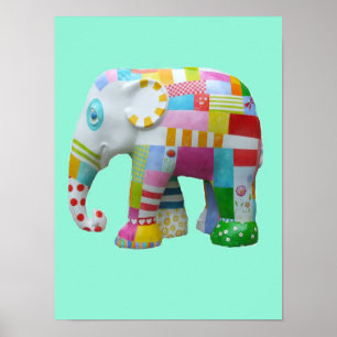 Poster Cute toy patchwork elephant retro whimsical toy