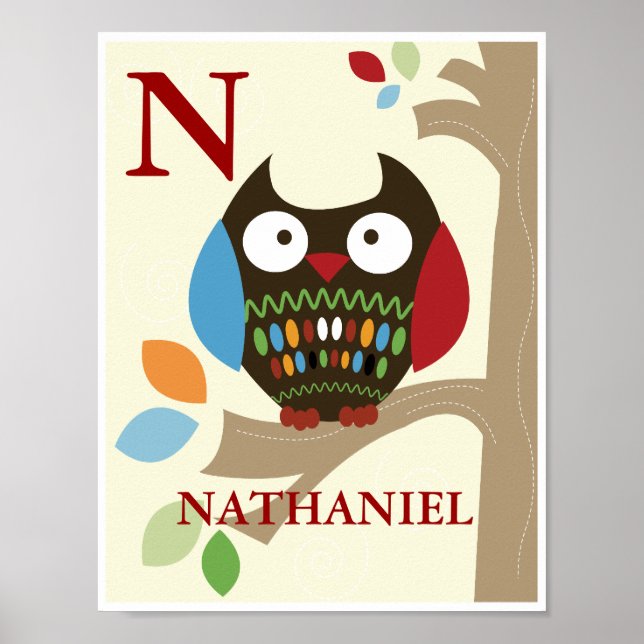 Poster Cute Tree Tops Owen Nursery Print (Devant)