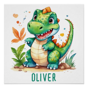 Poster Cute Trex Dinosaure Vert Personnalisé