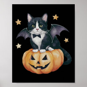 Poster Cute Tuxedo Chat Halloween Citrouille Chat Éffraya