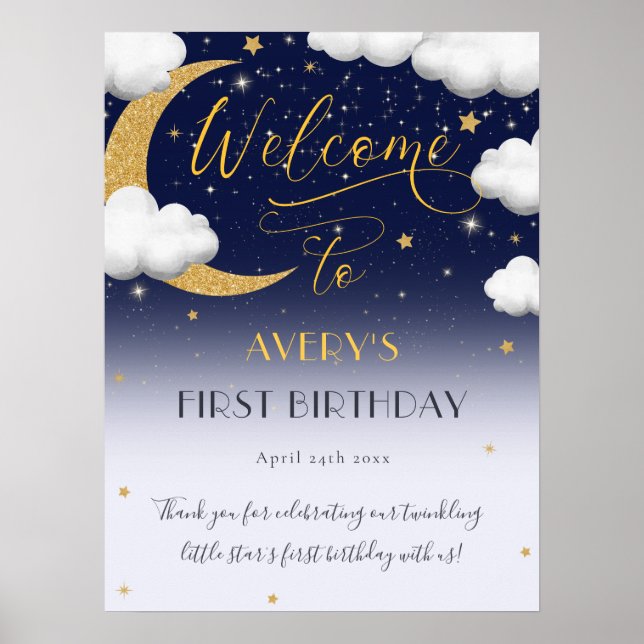 Poster Cute Twinkle Little Star 1er anniversaire Bienvenu (Devant)