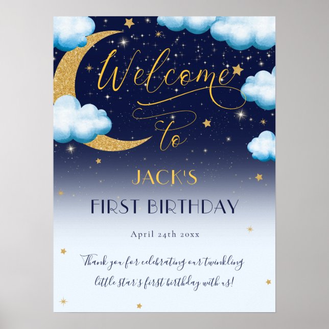 Poster Cute Twinkle Little Star Blue Boy 1er anniversaire (Devant)