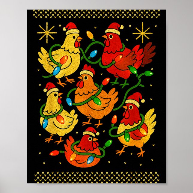 Poster Cute Ugly Christmas Chickens Hen Shirt Funny Xmas  (Devant)