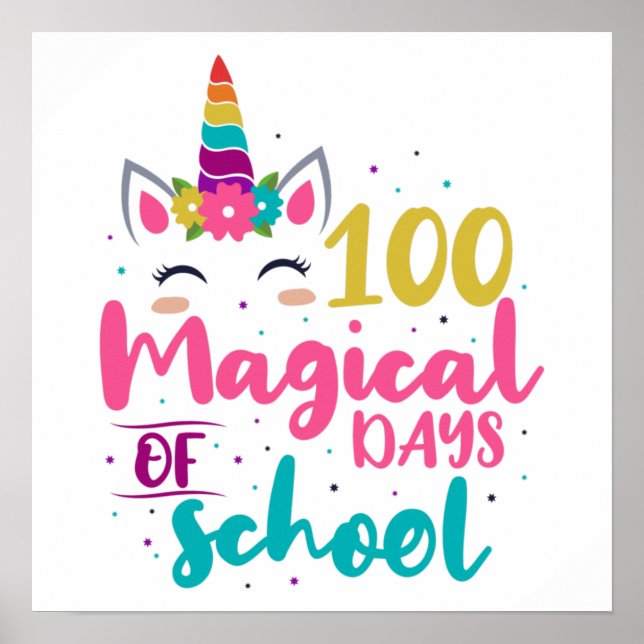 Poster Cute Unicorn 100 Jours Magiques De L'École (Devant)