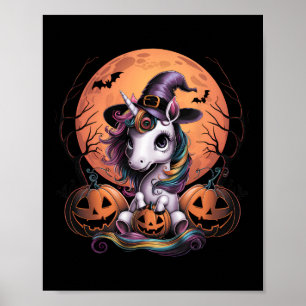 Poster Cute Unicorn Citrouille Girls Kids Funny Halloween