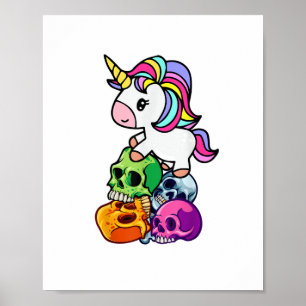 Poster Cute Unicorn & Crânes Morts. Drôle Goth Emo Hallow