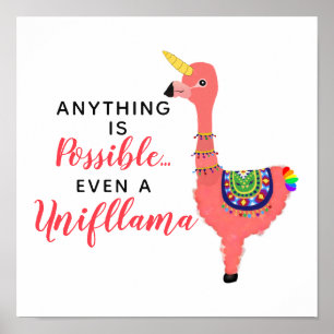 Poster Cute Unicorn Flamant rose Llama Inspirant Unifllam