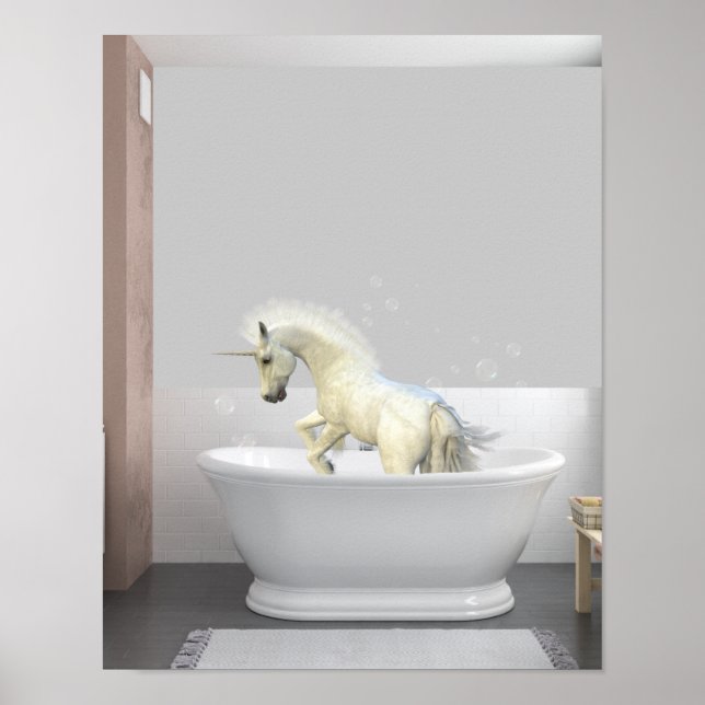 Poster Cute Unicorn Foin dans la baignoire (Devant)