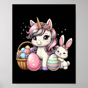Poster Cute Unicorn Lapin de Pâques OEufs colorés Filles 
