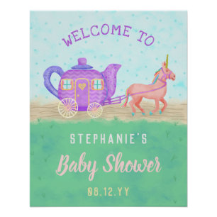 Poster Cute Unicorn Tea Party Baby shower Chariot