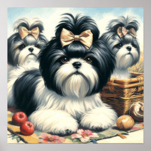 Poster Cute Vintage peinture Shih-Tzu