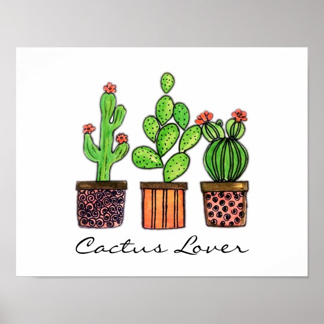 Poster Cute Watercolor Cactus (Devant)