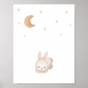 Poster Cute Watercolour Sleeping Rabbit Moon And Stars