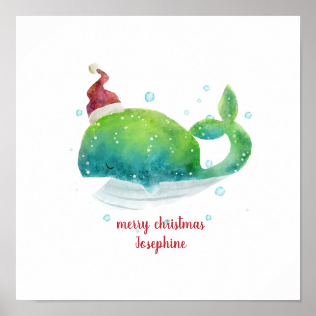 Poster Cute Whale with Santa Hat (Devant)