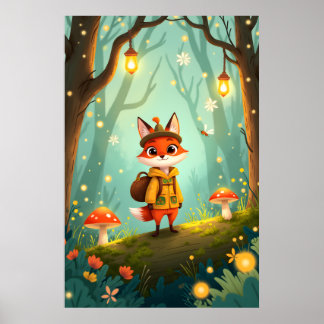 Poster Cute Whimsical Cartoon Fox
