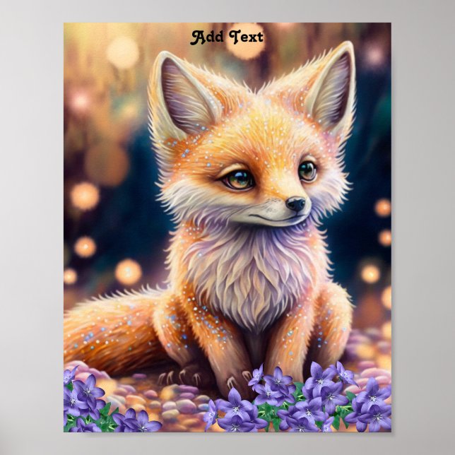 Poster Cute Whimsical Fox Fleurs violettes Pépinière Wall (Devant)