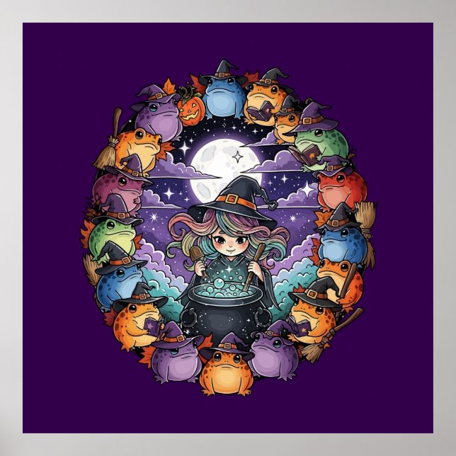 Poster Cute Witch Creating Magical Moments With Toads (Devant)
