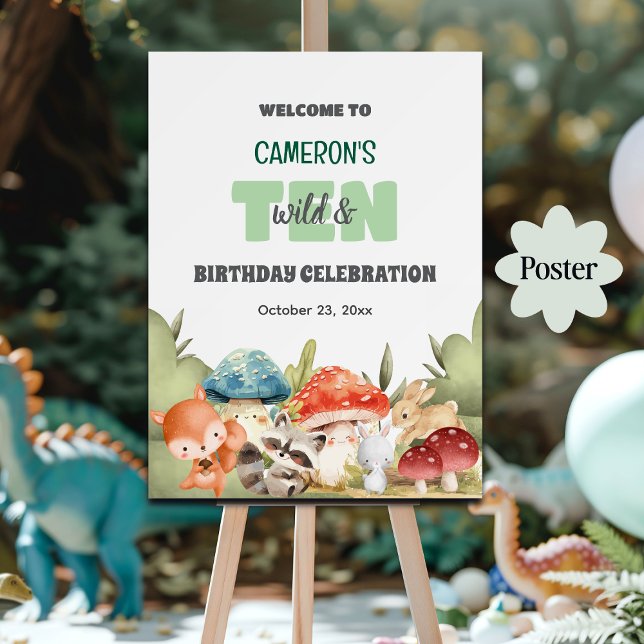 Poster Cute Woodland Animals 10th Birthday Party Welcome (Créateur téléchargé)