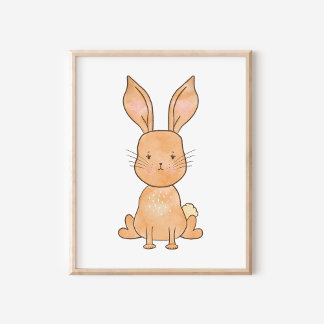 Poster Cute Woodland Watercolor Rabbit Nursery Art