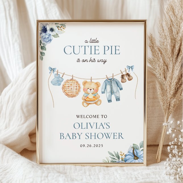 Poster Cutie Pie Blue Fall Boy Baby Shower Welcome (Créateur téléchargé)