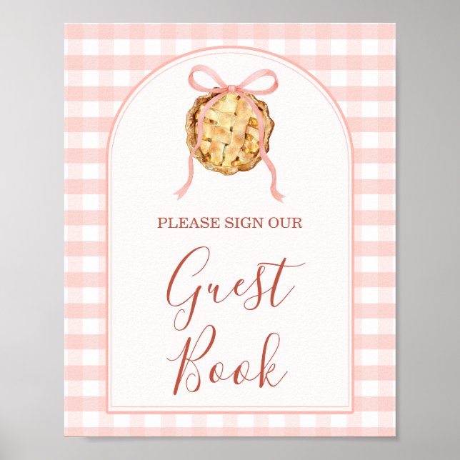 Poster Cutie Pie Pastel Pink Bow Gingham Fall Guest Book (Devant)