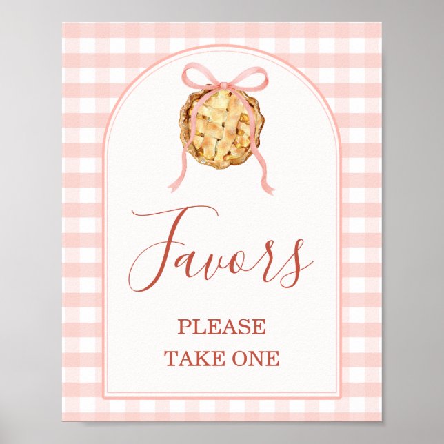 Poster Cutie Pie Pastel Pink Gingham Baby Shower Favors (Devant)