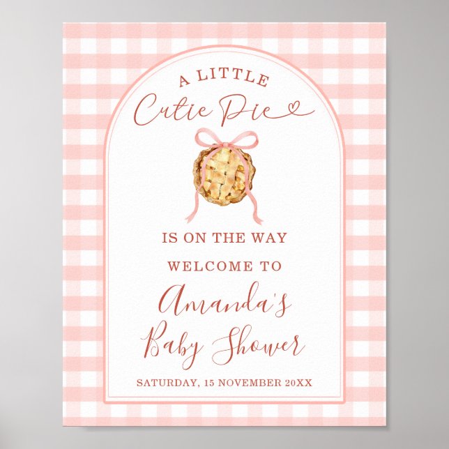 Poster Cutie Pie Pastel Pink Gingham Baby Shower Welcome (Devant)