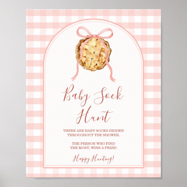 Poster Cutie Pie Pastel Pink Gingham Fall Baby Sock Hunt (Devant)