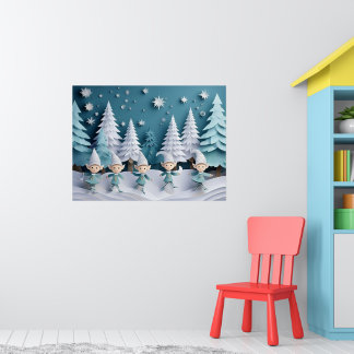 Poster Cutout Elves in the Snow Christmas