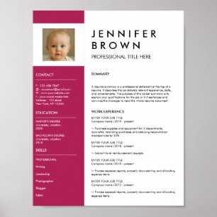 Poster CV photographique rose foncé téléchargement numéri
