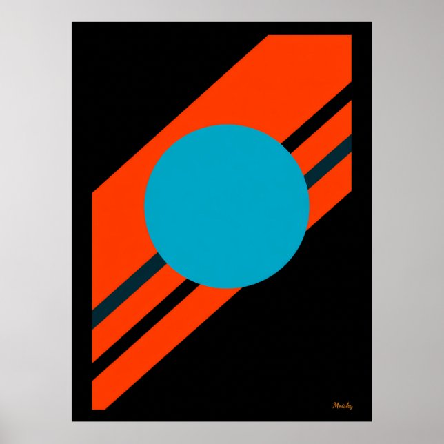 Poster Cyan Circle avec Bauhaus Diagonal Orange (Devant)