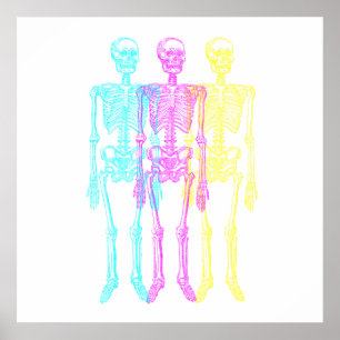 Poster Cyan Magenta Jaune Letterpress Skeletons
