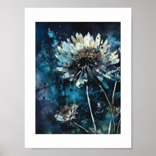 Poster Cyanotype été fleurs bleues (Devant)