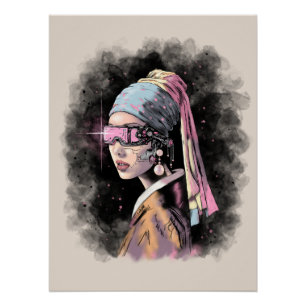 Poster Cyber-fille avec une oreille perle