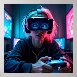 Poster Cyber Gamer futuriste avec AR Visor AI