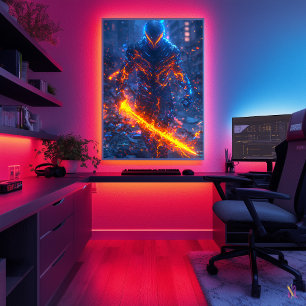 Poster Cyber-guerrier infernal - Neon Fire Samurai