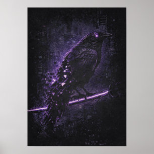 Poster Cyber-Omen, Matrice Corbeau Raven Art Abstrait