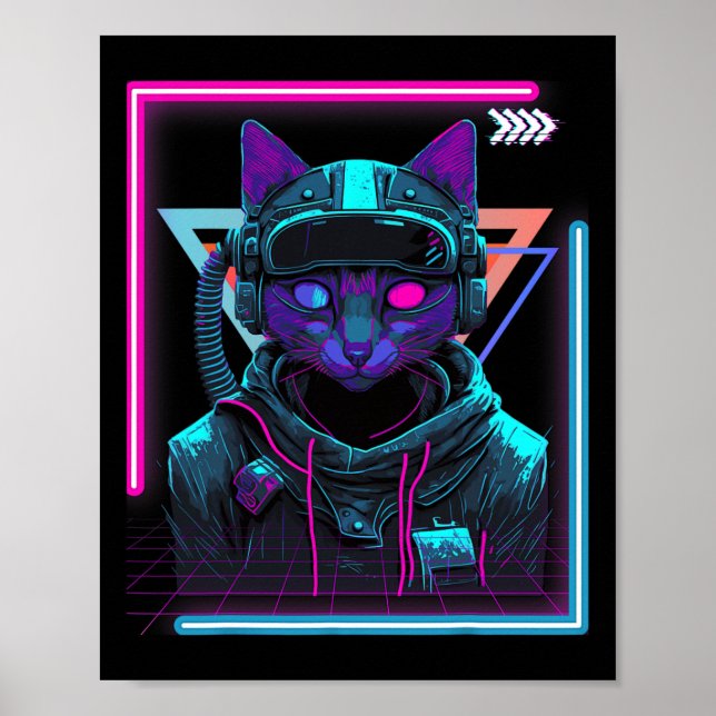 Poster Cyberpunk Cat Kitty Punker Futuriste Cyber Punk (Devant)