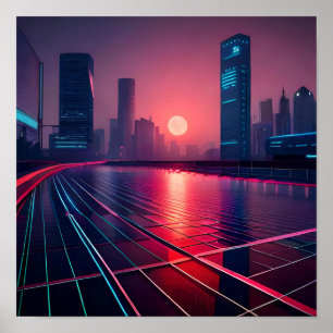 Poster cyberpunk de la ville sur le terrain