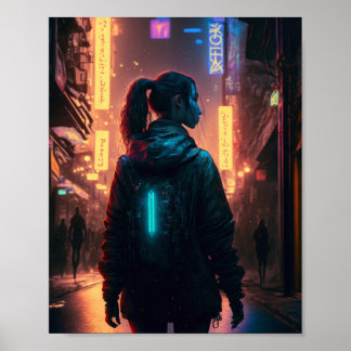 Poster Cyberpunk femme dans la ville