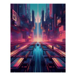 Poster Cyberpunk Futuristic Cityscape - Neon Urban Design