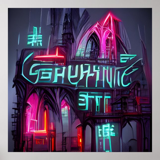Poster Cyberpunk gothique Neonoir Architecture Abstraite (Devant)