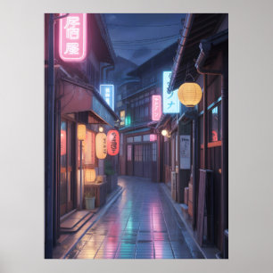 Poster Cyberpunk Japon Rue Paysage Urbain Néon Anime mode