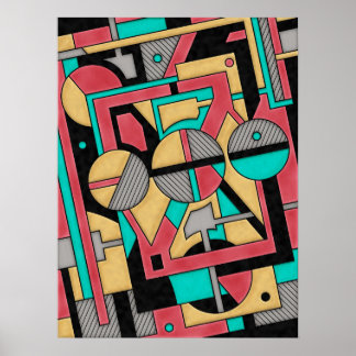 Poster Cyberpunk moderne Motif Abstrait géométrique
