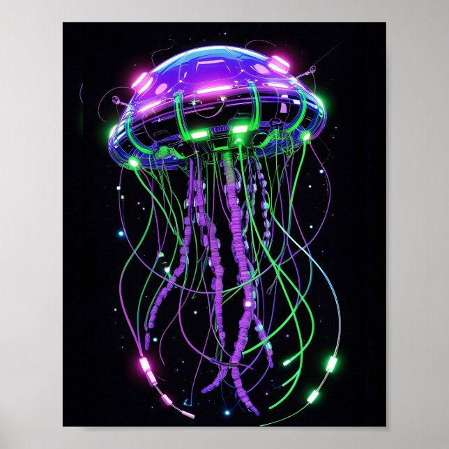 Poster Cyberpunk Neon Jellyfish art (Devant)