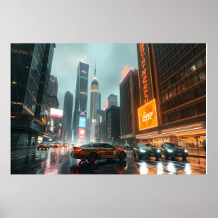Poster Cyberpunk Skyscrapper City Cars